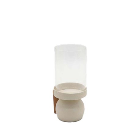 Lysestage, Metal & Glas, 20cm, Beige