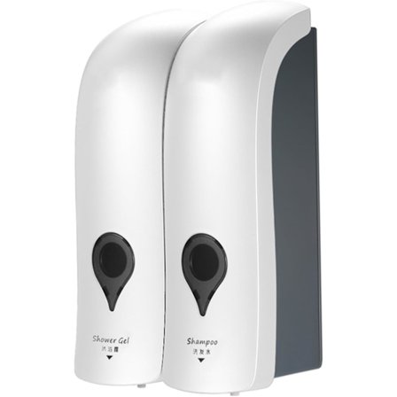 300ML*2 Vægmonteret dobbelt sæbedispenser uden boring, manuel brusebadssæbe, badeværelse, brusegelholder, shampoo dispenser - Hvid