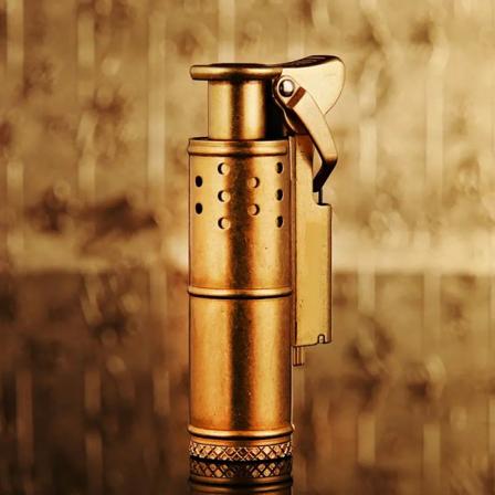 Hjul Kerosin Lighter, Trench Lighter Vintage Fin Kobber Vindtæt Kreativ Personlighed Messing Lighter til Samling/Dekorativ/Gave/Præsent