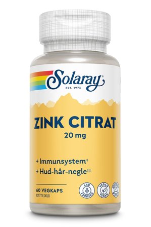 Solaray Zink Citrat 20 mg 60 kaps, Helse & Madvarer, Mineraler, Zink