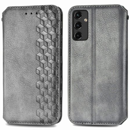 Läderfodral med A Snygg Rhombus Avtryck till Samsung Galaxy A14 - Grå