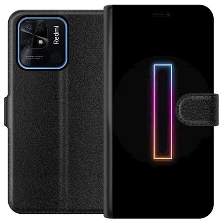 Kompatibel Tegnebogsetui til Xiaomi Xiaomi Redmi 10C Minimalistisk neonbogstav I i regnbuefarver mod mørk baggrund