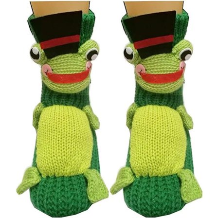 3D tredimensjonale tegneserie anti-skli ullsokker, grønn frosk s