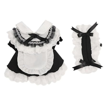 Bekvem universell kattedrakt i bomull med blonder for kjæledyr, modell "Maid" for Kitty Jikaix_Surprise