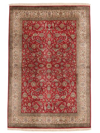 Orientalsk Kashmir Pure Silke 24/24 Quality Tæppe 128X193 Brun/Mørkerød Silke, Indien
