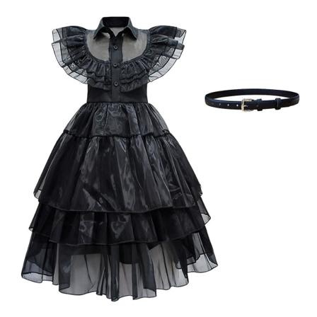 Wednesday Addams Cosplay-klänning Halloween-kostym för barn flickor(160cm)