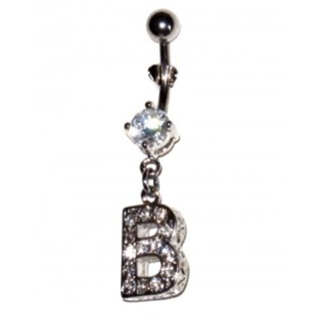 Navlepiercing med hvide krystaller - bogstavet B