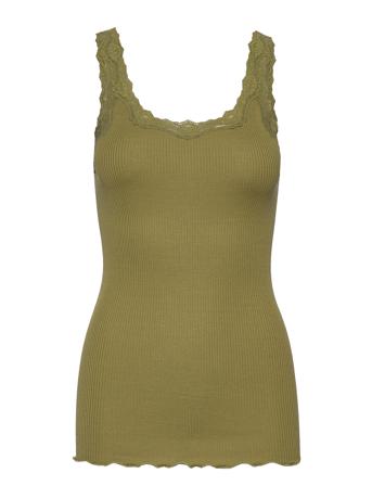 Silk Top W/ Lace T-shirts & Tops Sleeveless Grønn Rosemunde*Betinget Tilbud