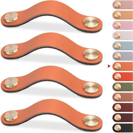 4 st Läder Möbelhandtag, Skåpdörrknopp Läderhandtag Lådknapp, Vintage Möbelhandtag för Skåp, Byrå, Kök (Orange, 128mm)