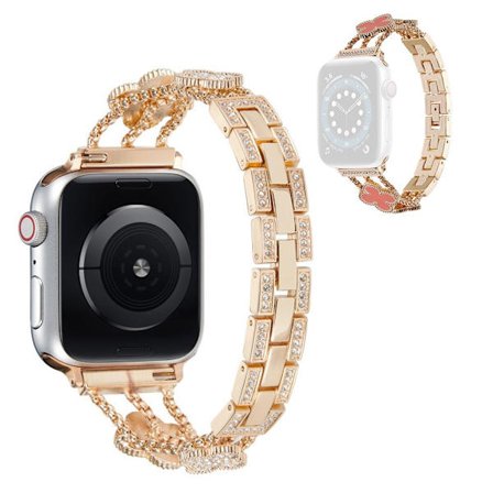Apple Watch 42mm - 44mm blomsterdekoration rhinestone urrem - Rødguld / Lyserød