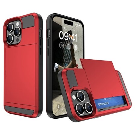 Etui til iPhone 13 Pro med skyvbart kortspor, rød slot armor