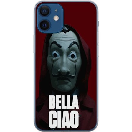 Kompatibel Mobilcover til Apple iPhone 12 mini Bella Ciao maske inspireret illustration med mørk oprørsk design, rød baggrund og ikonisk maske