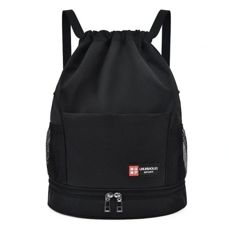 Vanntett gymbag med snøring for menn og kvinner, sportsbag mini reisesekk svart