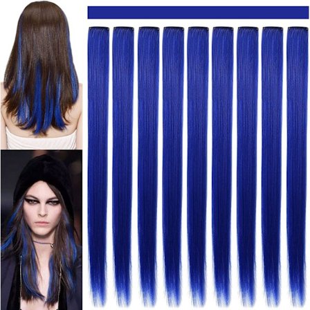 9PCS 21" Färgade Clip in Hair Extensions Blå Hair Extensions Clip in Flickor Blå Hair Clips Hair Extensions för Kvinna Fest Högdagar (Blå)