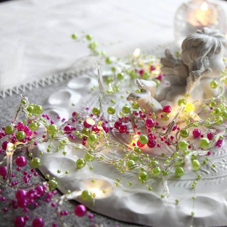 2st DekorationsLjusslingor Pearlz Grön o Cerise, 20+20 LED TIME