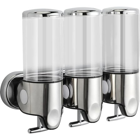 Badrumstvål dispenser - Ingen borrning krävs - 3 - i - 1 - Schampo och balsam dispenser - Rostfritt stål