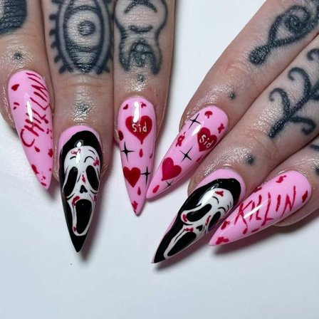 24st mandel konstgjorda naglar Halloween serie franska