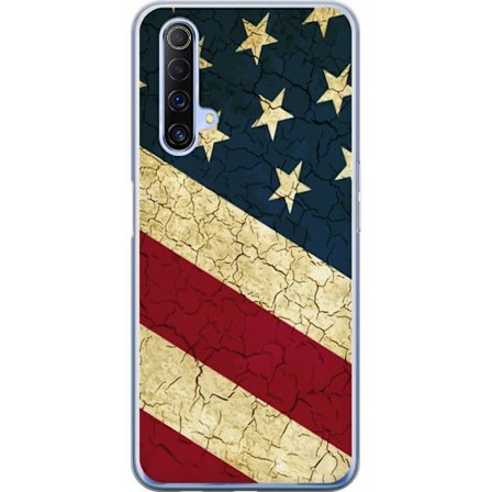 Realme X50 5G Gennemsigtig cover USA-flag i vintage-stil, amerikansk flag med revnet tekstur perfekt til retro-patriotiske og grafiske motiver