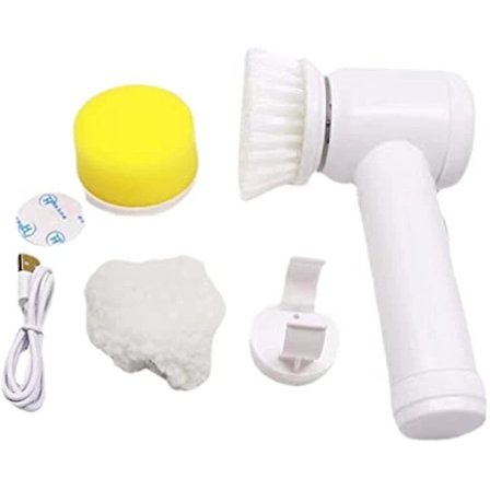 Rengøringsbørste - 5-i-1 Elektrisk Spinbørstehoveder Batteri og USB-oplader Dobbelt Brug