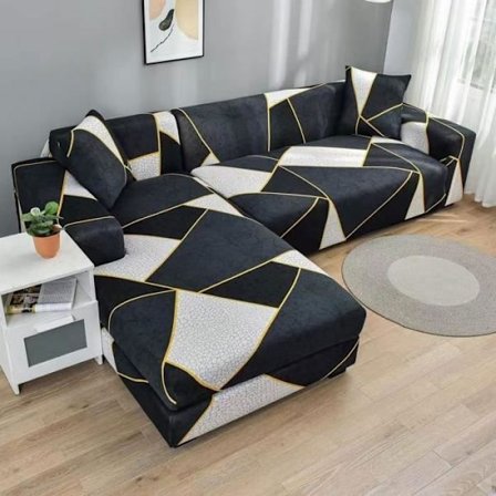 Grøn og hvid; 3-personers + 2-personers; Hjørnesofabetræk - Strækstof - Tre-personers længde (190-230cm) + To-personers længde (145-185cm)