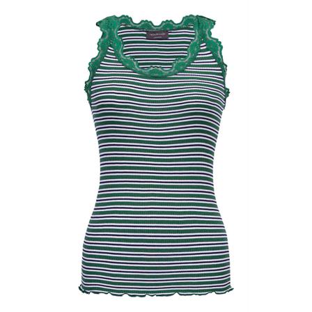 Rosemunde Rosemunde Silk Top Regular w/vintage - Forest Elf Mix Stripe Grøn, Dame