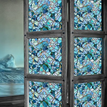 Blå Blomsterskygge Vinduesfilm til Vinduesfront (30*200cm), Vinyl Ikke-klæbende Privatlivsfilm, Farvet Glas Vinduesfilm, Varmekontrol Anti-UV til Bat