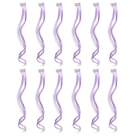 12 stk. Fargede Clip-In Hår Extensions For Party Highlights (lilla)