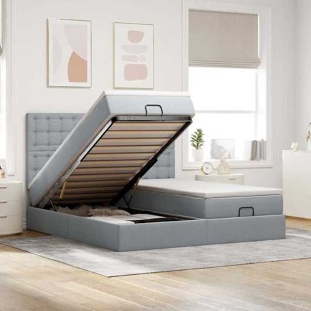 Maison Exclusive - Ottoman sengestel og madras grå lys 200x200cm stof