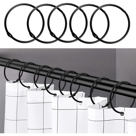 24 svarta duschdraperiringar, badrum rostfri duschdraperi
