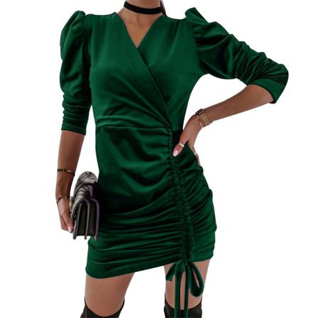 Casual Damklänning Sexig Low Cut Plisserad Cocktail Party Solid Bo