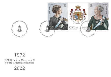Danmark 2022 - Dronningens 50-års Regeringsjubilæum - Førstedagskuvert med frimærker