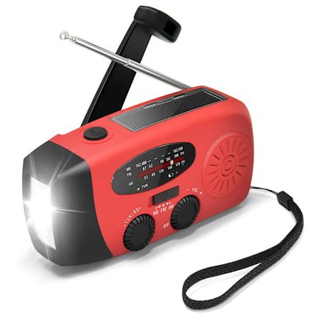 Emergency Weather AM/FM NOAA Solar Powered Clockwork Radio med LED-ficklampa, 2000mAh Mobiltelefon Power Bank och LED-ficklampa (röd)