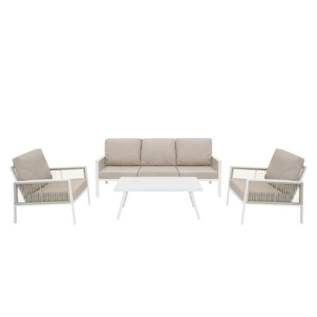 Neljän osan valkoinen ulkokalustesetti alumiinista