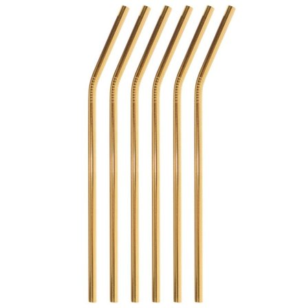 IC 6x Bøyde Metall Sugerør - Gull Gull