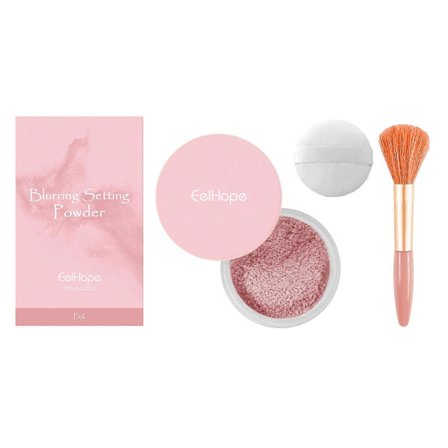 Pink Setting Powder med børste - Langtidsholdbar, åndbar mat finish