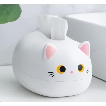 Sød kattevævsboksarrangør servietholder med tandstikholder (hvid)