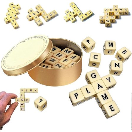 25-26 Krydsordskabale Spil, Sjove Ord Kombinationsspil Terninger, 12 Træterninger med Bogstaver Sæt{h}