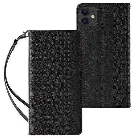 Magnet Rem-etui til iPhone 12 Pouch Wallet + Mini Lanyard Vedhæng Sort