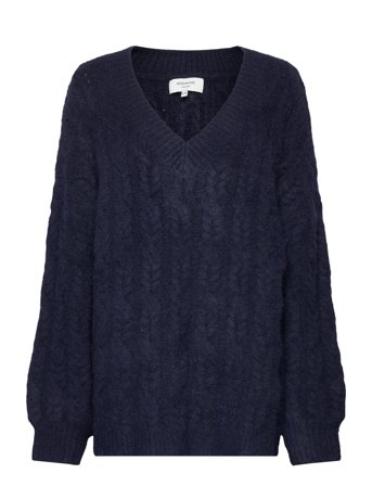 Cable Knit V-Neck Navy Rosemunde