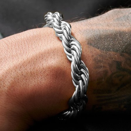 Corwin Amager Silver-Tone 10mm Rope Chain Bracelet for Men - Steel bracelets