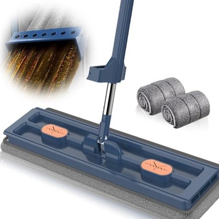 Stor platt mopp 360° roterande mikrofibermoppar BLÅ