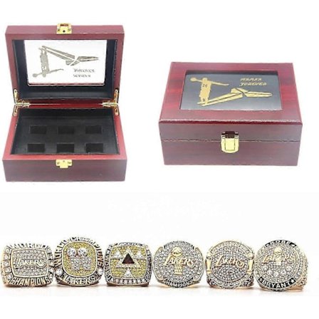 2000 2001 2002 2009 2010 LA Championship Replica Ring Lakers rings set Storlek 11 med Deluxe Trälåda