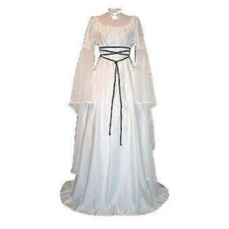 Dame Halloween Renessanse Middelalder Maxi Kjole Gotisk Kostyme A(L Hvit)