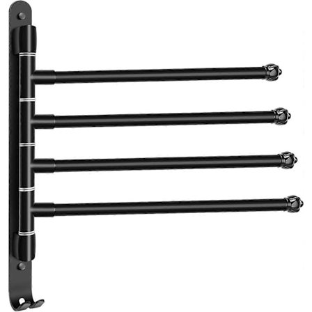 Kääntyvä pyyheteline, seinään kiinnitettävä kääntyvä pyyheteline 4 varrella, 180° pyörivät pyyhetangot koukuilla keittiöön, parvekkeelle, 