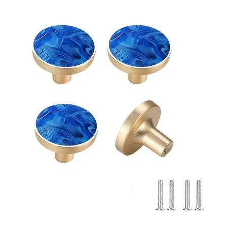 Runde Dørknapper med Ét Hul og Lille Greb, 4 stk Messing Dørknapper, Messing Kommode Knapper, Skabsknap til Skuffe