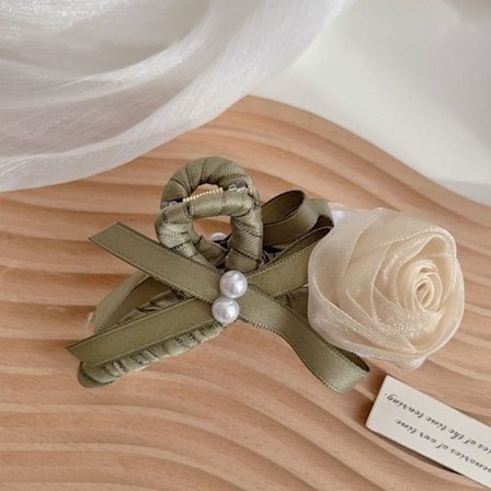 Chiffong Blomma Hårklämmor Rosor Blomma Shark Clip KHAKI