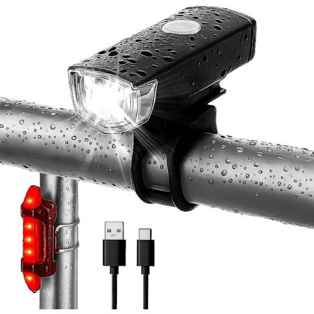 USB Oppladbar Sykkellys foran og bak - 400 Lumen LED, 7 Kraftige Lysmoduser, Sikkerhet og Synlighet om Natten