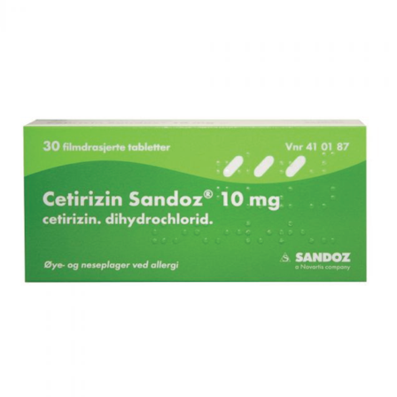 Cetirizin Sandoz 10 mg tabletter, 30 stk.
