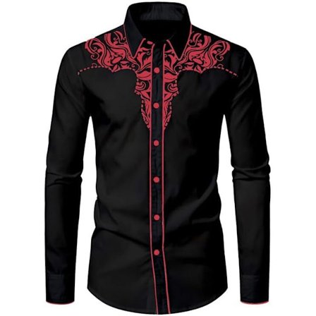 Broderet cowboy skjorte til mænd, slim fit, langærmet vestlig skjorte med knapper, afslappet top