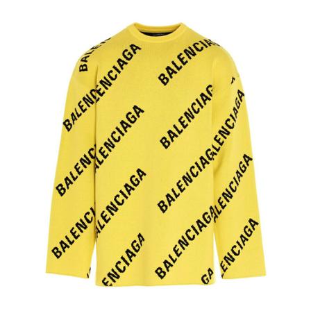 Balenciaga, Round-neck Knitwear Geel, Heren, Maat:M